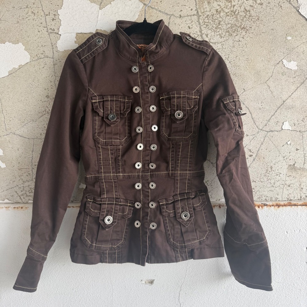 Y2K Military Utility Jacket Twill Cargo Coat Ugly Betty S1 Twill 22 Vintage S